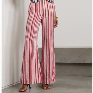ROSIE ASSOULIN Striped Boucle Jacquard Linen Wide Leg Pants Women US 2 Red Pink